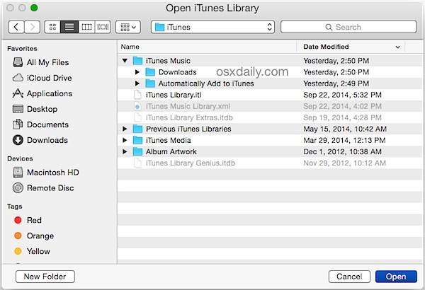 Выберите библиотеку iTunes для разделения между разделами