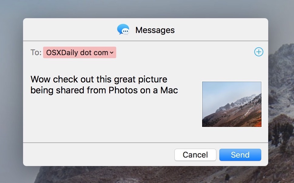 Совместное использование изображения из приложения «Фотографии» на Mac