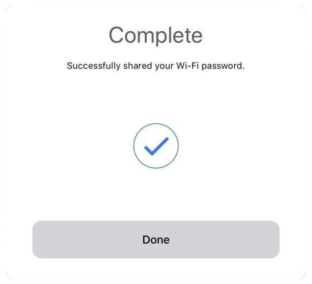 Обмен паролем wi-fi завершен в iOS