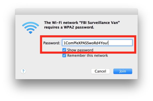Покажите пароль wi-fi, набрав его, чтобы присоединиться к сети на Mac