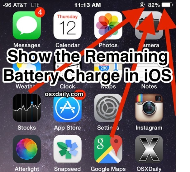 Покажите процент зарядки аккумулятора в iOS
