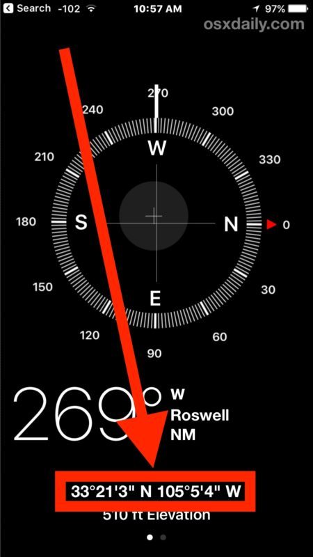 Просмотр координат GPS на iPhone с компасом