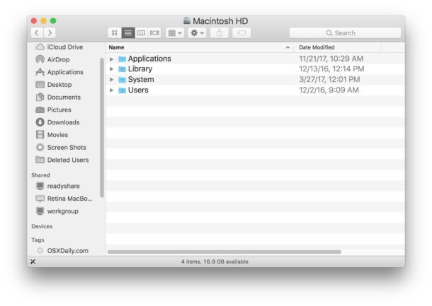 Скрытые файлы, невидимые в Mac OS