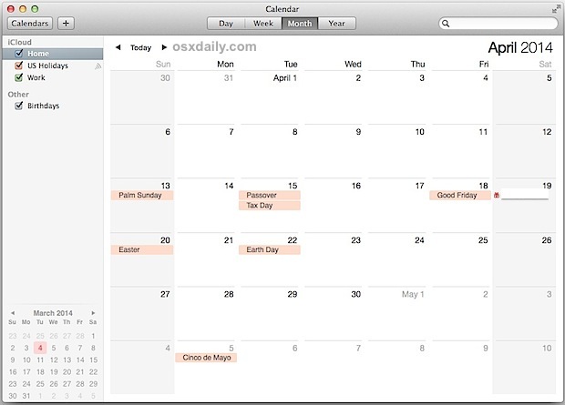 Праздники календаря в Mac OS X