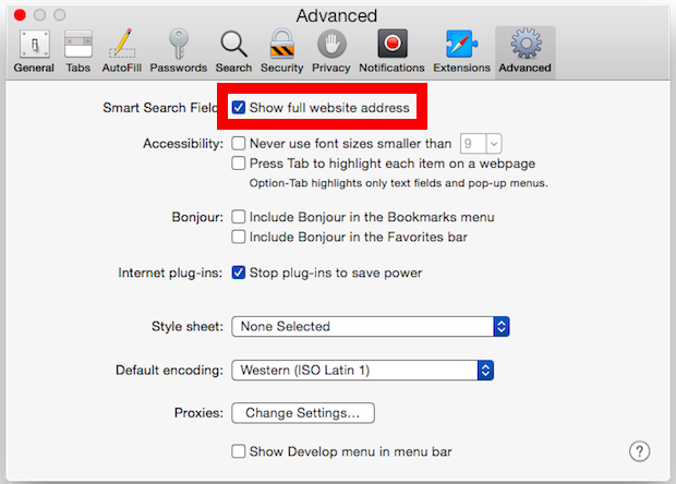 Показать полный URL-адрес веб-сайта в Safari для ОС OS X