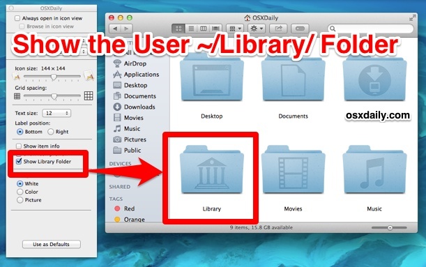 Откройте папку «Библиотека» в меню «Перейти» в OS X