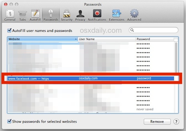 Показать пароль для веб-сайта в Safari для Mac