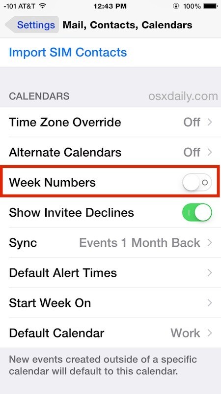 Показывать номера недели в календаре для iPhone, iPad, iPod