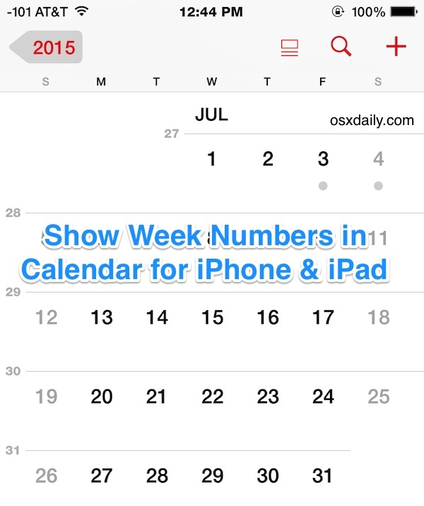 Показать номера недели в приложении Calendar для iOS