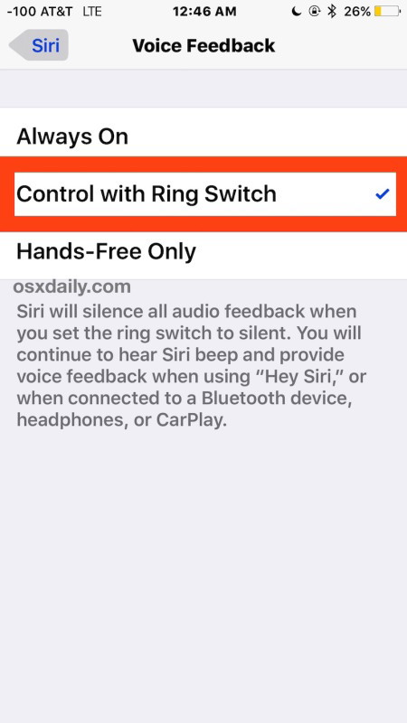 Разрешить отключить звук отключения звука Siri