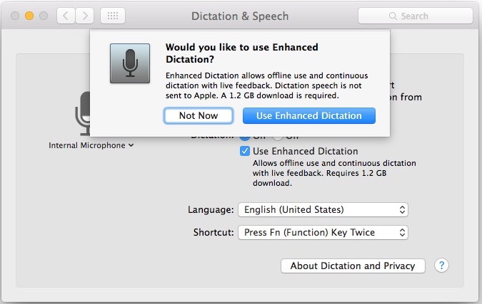 Включить диктовку и расширенную диктовку в OS X