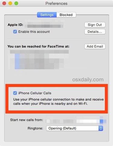 Отключение сотовых вызовов iPhone от звонка на Mac