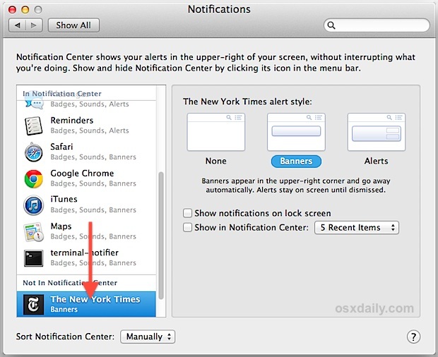 Остановить сайт Уведомления в OS X