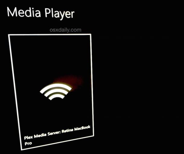 Media Player на Xbox Один нашел сервер Plex на Mac