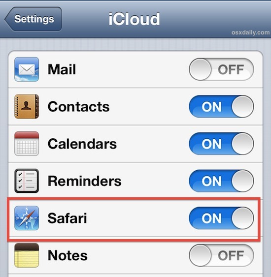 Закладки синхронизации Safari с iCloud в iOS
