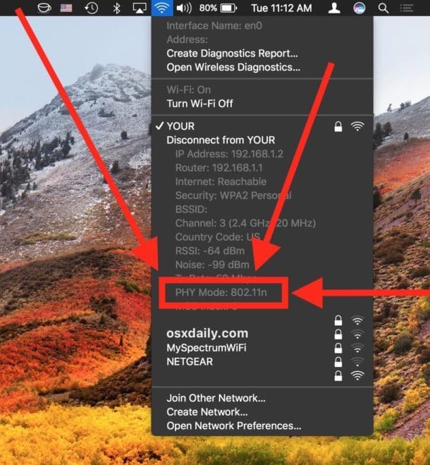 Проверьте, какой беспроводной режим Wi-Fi 802.11 используется на Mac