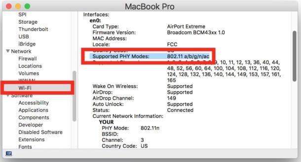 Проверьте поддерживаемые режимы PHY-режима PHY на Mac NIC
