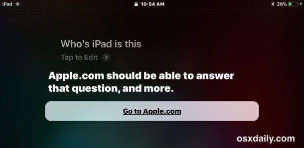 Сири считает, что владелец iPad находится на веб-сайте Apple, поэтому вы должны спросить об iPhone вместо этого
