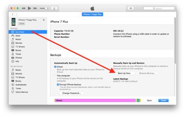Резервное копирование устройств iOS в iTunes