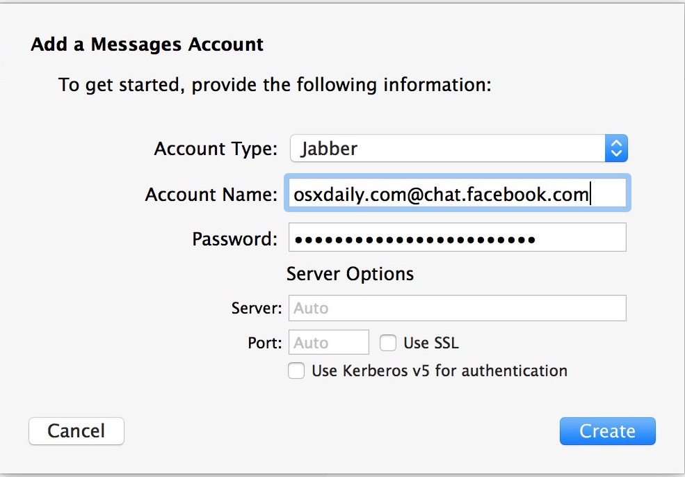 Добавить Facebook-чат для поддержки Facebook-мессенджера в приложении Mac OS X Messages