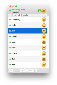Список друзей друзей Facebook Messenger в приложении «Сообщения» приложения OS X