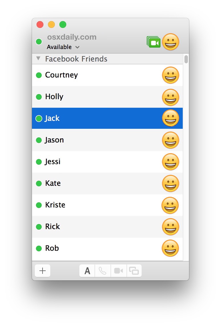 Список друзей Facebook Messenger в приложении «Сообщения Mac»
