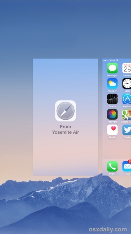Передача обслуживания показана на экране многозадачности iOS