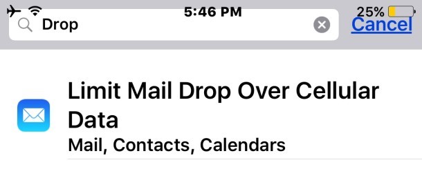 Настройки IOS Mail Drop в iOS багги и не отображаются