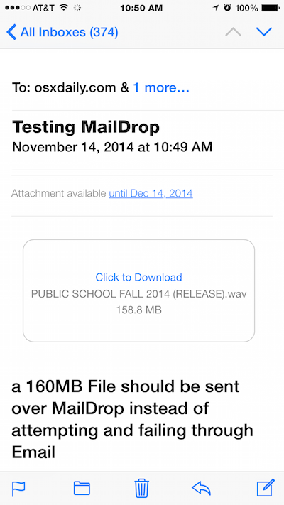 Mail Drop для электронной почты для iOS