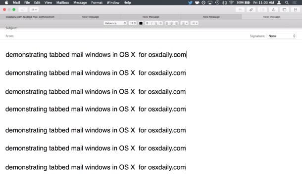 Демонстрация вкладок электронной почты в приложении Mail для OS X