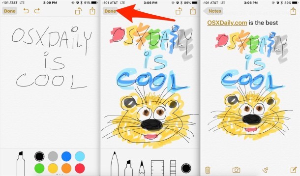 Рисование и наброски в приложении Notes для iOS, как показано на iPhone Plus