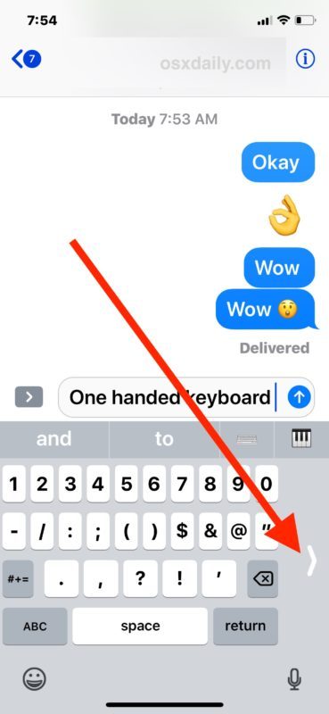 Выход из режима One Handed Keyboard на iPhone