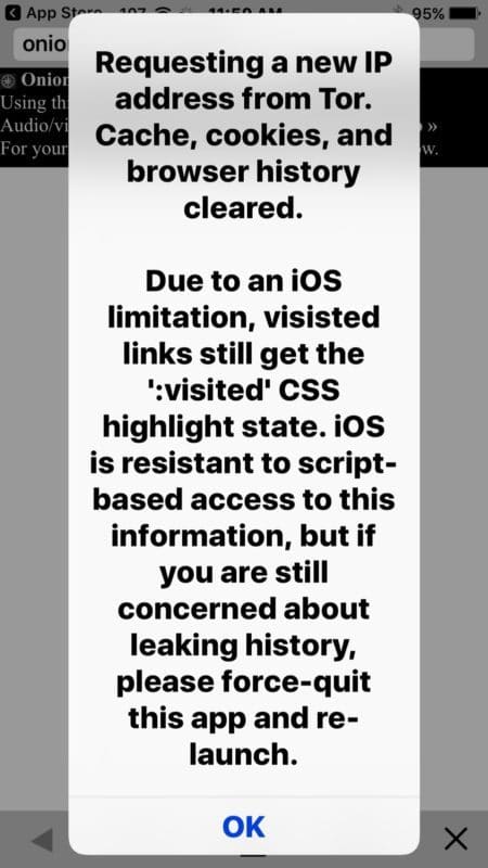 Луковый браузер запрашивает новый IP-адрес TOR на iPhone