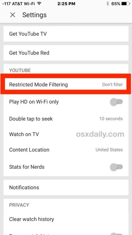 Как включить фильтрация с ограниченным режимом на YouTube для iPhone и iPad