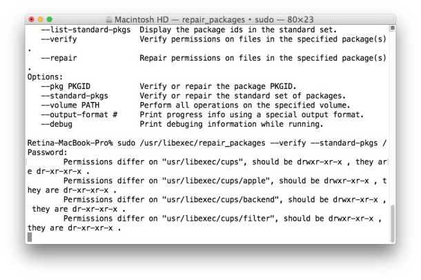 Проверка и восстановление разрешений на диск в OS X из командной строки