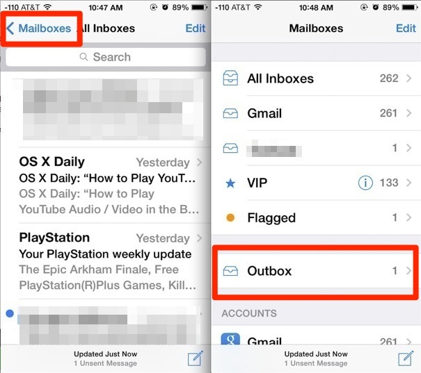Доступ к неотправленным сообщениям в приложении iOS Mail