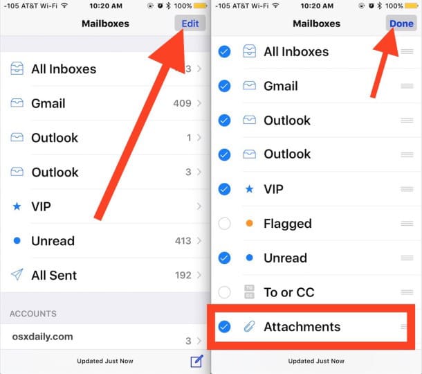 Включить входящие сообщения в Mail для iOS