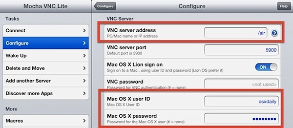 Конфигурация VNC для подключения iOS к Mac