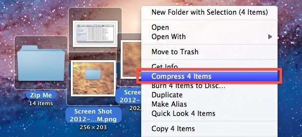 Сделать Zip-файл в Mac OS X