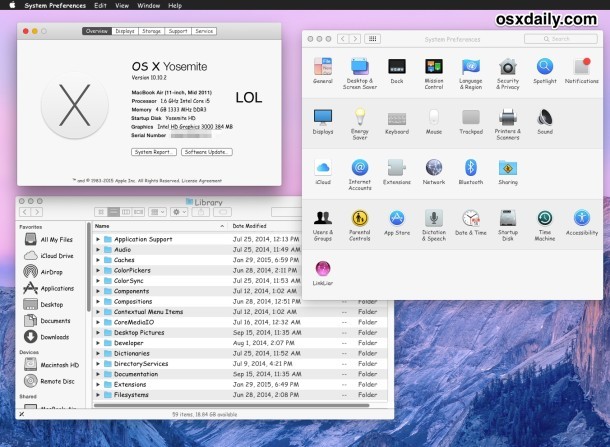 OS X Yosemite с Comic Sans как системный шрифт, подходящий