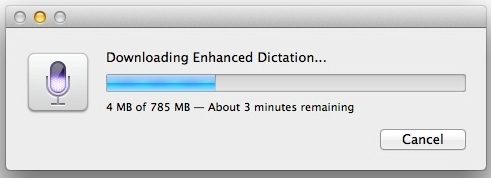 Включение Enhanced Dictation требует загрузки некоторых файлов на Mac