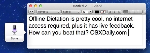 Использование автономной диктовки в OS X