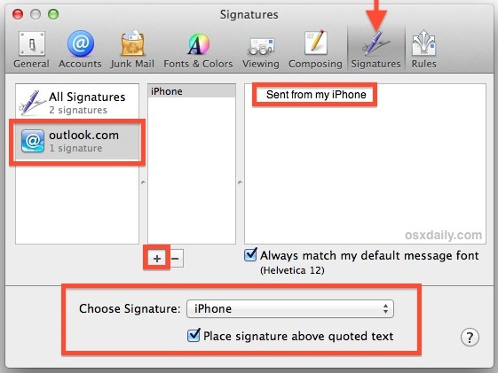 Установите подпись краткости в приложении Mac OS X Mail для более коротких писем