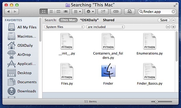 Поисковые запросы включают в себя системные файлы в Mac OS X