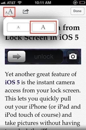 Более крупный текст на iPhone с помощью Safari Reader