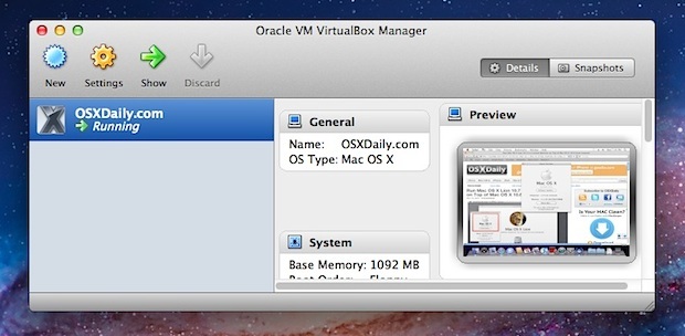 Mac OS X Snow Leopard в виртуальной машине на вершине льва