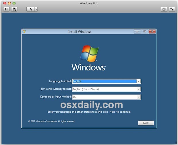 Установка Windows 8 в VMWare через Mac OS X