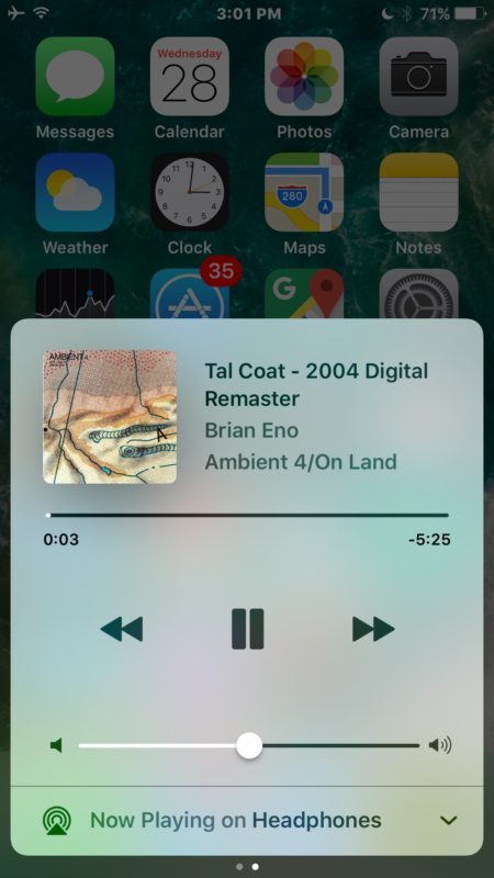 Найти музыку в Центре управления для iOS 10