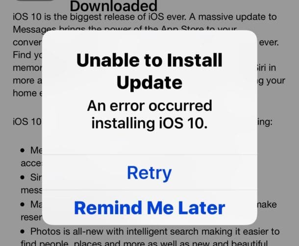 Не удалось установить ошибку iOS 10