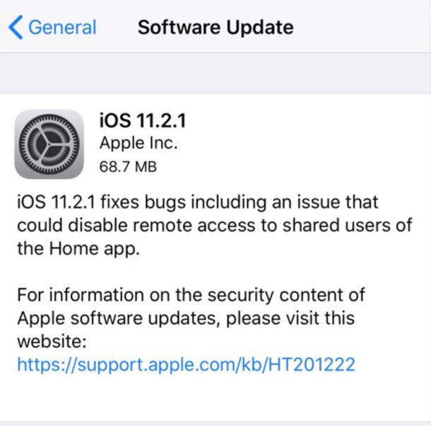 Обновление программного обеспечения iOS 11.2.1